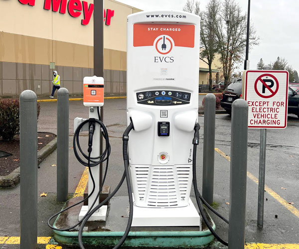 Base for EV charger outside of Fred Meyer store